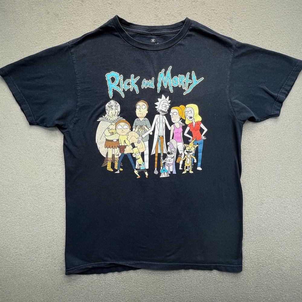 Ripple Junction Men‎ Rick and Morty Graphic T-Shirt Cotton Black Medium Cartoon